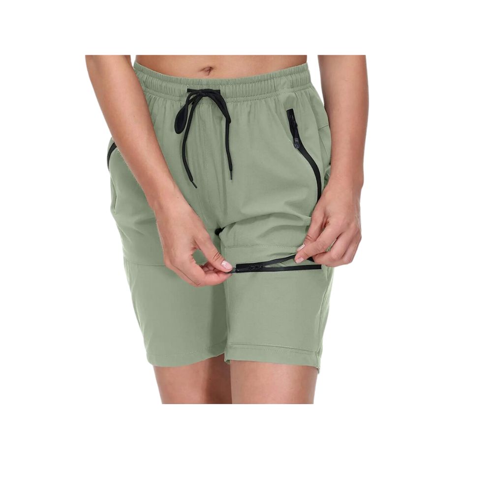 Short de randonnée femme vert polyvalent, parfait pour le trekking, le camping et les activités en plein air