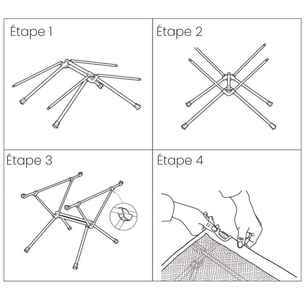 Etapes table pliante compacte pour le camping et la randonnée, offrant stabilité et praticité.